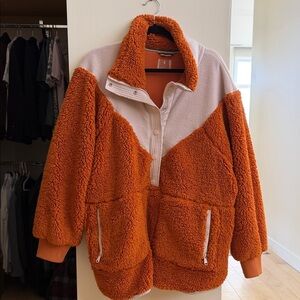 Free People Fall to Rise Quarter Zip Orange and Pink Sherpa Jacket